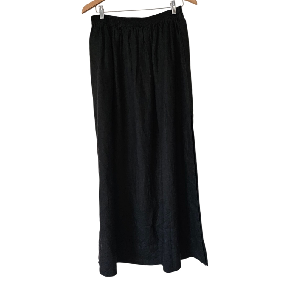 COS A-Line Black Linen Elastic Waist Minimalist Modern Maxi Skirt, Size 8
